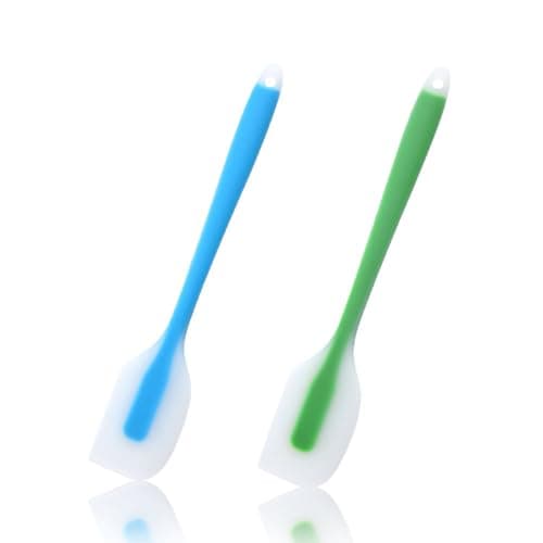 Image of 2 Pieces Silicone Cream Spatula Scraper Cake Stirring Mixer Spatulas Spoons Set Seamless Design Heat Resistant Non-Stick Baking Silicone Spatula for Kientch,Baking Class,Outdoor Cooking(Blue & Green)