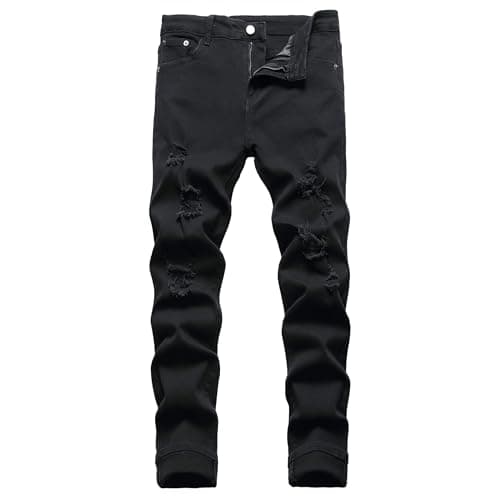 Image of Men's Slim Fit Stretch Jeans Ripped Skinny for Men, Distressed Destroyed Straight Leg Fashion Comfort Flex Waist Jeans, Teenager Casual Fashion Designer Classic Regular Fit Basic Denim Pants