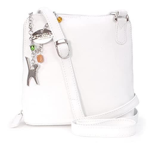 Image of Catwalk Collection Handbags - Women's Medium Leather Cross Body Bag - Shoulder Bag With Long Adjustable Strap - Eleanor - White