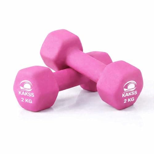Image of KAKSS Neoprene Dumbbells Set, 2kg Pair (2 x 2kg) Pink Hex Gym Weights, Cast Iron Hand Weights for Women with Non-Slip Coated Grip, Exercise Weights for Home Gym Workouts, hexagonal dumbbell sets