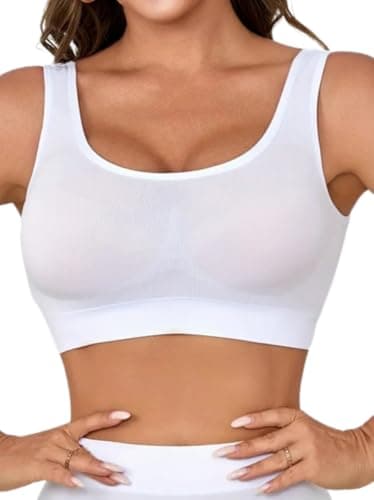 Image of Boolavard New Seamless Sports Style Bra Crop Top Vest Comfort Stretch Bras Shapewear (as8, Alpha, x_l, Regular, Regular, White)