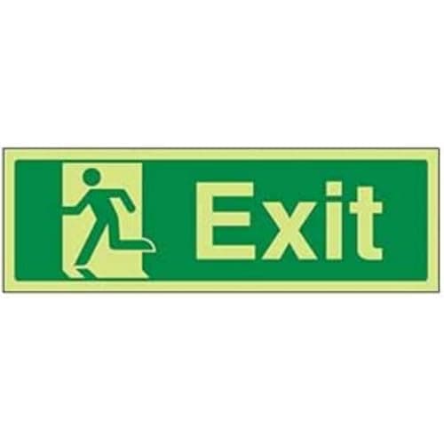 Image of VSafety 21010BJ-G Safe Condition Exit Sign, Final Exit Man Left, Landscape, 1 mm Glow In The Dark Plastic, 450 mm x 150 mm, Green