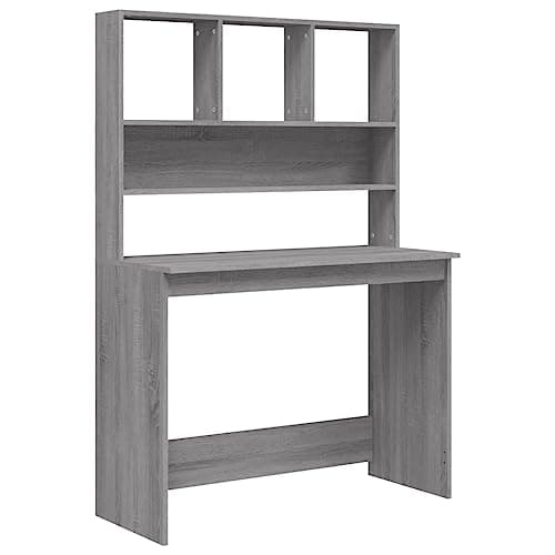 Image of vidaXL Grey Sonoma Desk: Compact Engineered Wood Writing/Office Desk with Shelves for Bedroom and Office
