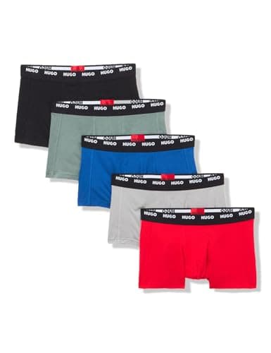 Image of HUGO Men's 5 Pack Stretch Cotton Trunk, Black/French Blue/Balsam Green/Monument Grey/Red, S