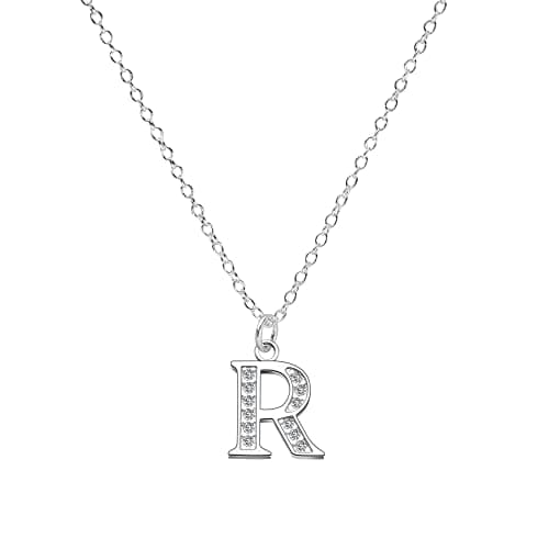 Image of Kraven S925 Silver Initial Necklace Charm Necklace, Dainty Cubic Zirconia Letter Dainty Necklaces Jewelry Birthday Gifts for Women Girls (R)