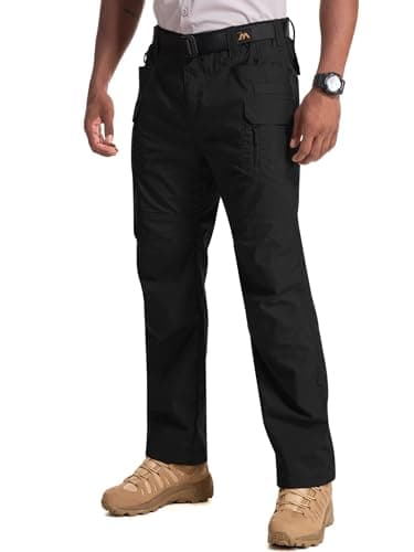 Image of mosingle Mens Cargo Combat Work Trousers, Multi Pockets Ripstop Durable Water Resistant Hiking Outdoor Pants #9929-Black-36