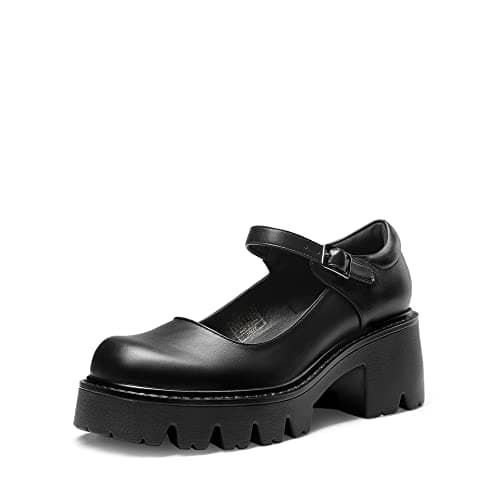 Image of DREAM PAIRS Women's Chunky Platform Mary Janes Shoes Buckle Strap Round Toe Flats Shallow Mouth Japanese Sweet Lolita Princess Shoes,Size 7,Black-Pu,SDPU2346W-E