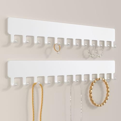 Image of Josmimic Wall Necklace Organizer Holder: Wall Mounted Jewelry Hanging Storage Necklaces Display Hanger White 2 PCS