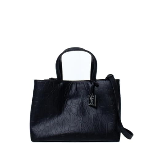 Image of Armani Exchange A|X Medium Logo All Over Debossed Open Shopping Bag, Neroblack, One Size