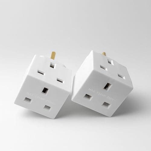 Image of 2 Way 3 Pin Power Plug Adaptor Splitter 13A Multi Wall Plug Cube 3 pins Socket Splitter Extension Plug adaptor UK Socket Splitter Block for Kitchen, Home, Office etc (pack of 2)