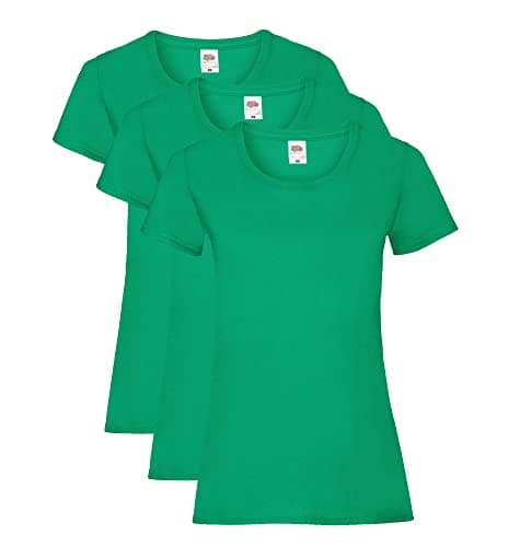 Image of Fruit of the Loom Women's Valueweight T-Shirt 3 Pack Regular Fit Plain Crew Neck Short Sleeve T - Shirt, Green (Kelly Green), 12 (Manufacturer Size: M/12)