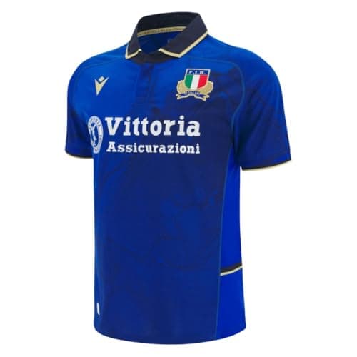 Image of Macron Italy FIR 2025/26 Mens Home Rugby Shirt (UK, Alpha, XL, Regular, Regular, Blue)