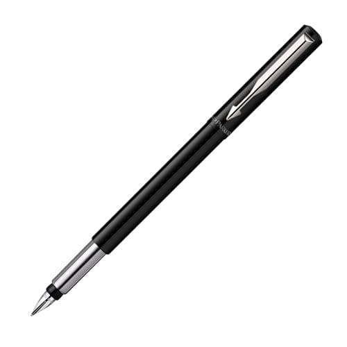 Image of Parker Vector Fountain Pen | Black with Chrome Trim | Medium Nib | Blue Ink | Hangtab