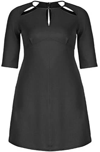 Image of UK Dispatch Star Cut Neck Black Knee Length Skater Dress Ponte Roma Jersey Ladies,16