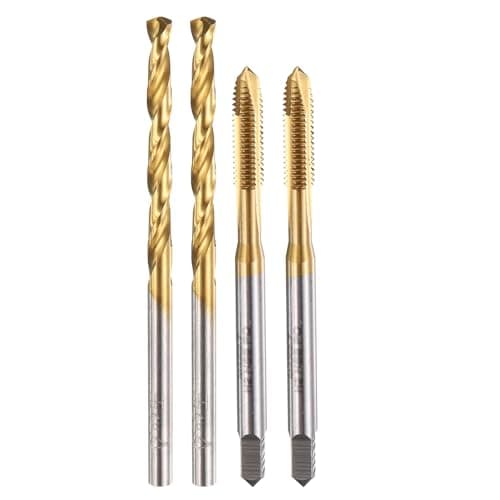 Image of sourcing map Tap and Drill Bit Set, 2pcs M4 x 0.7 Metric Spiral Point Thread Screw Taps & 2pcs 3.3mm Twist Drill Bits, Titanium Coated M35 HSS-CO/HSS-6542 Tapping Threading Tool Kit