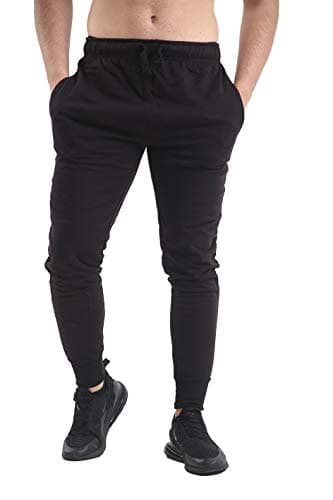 Image of NY Deluxe Edition Men's Slim Fits Jogging Bottom Skinny Joggers Sweat Pants Fleece Ribbed Cuffed Ankle Waist Band Casual Gym Workout Combat Track Jog Trousers Sweat Pants Size S-XXL (Black, XL)