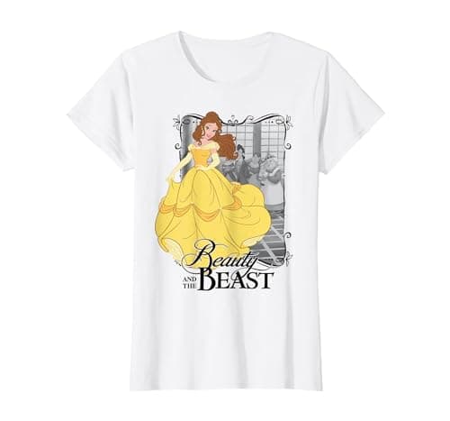 Image of Disney Beauty And The Beast Belle Title T-Shirt, Women, White, Medium