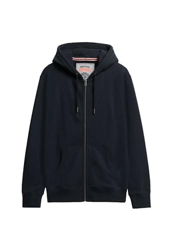 Image of Superdry Unisex Essential Logo Zip Hoodie Hb Sweatshirt, Eclipse Navy, M