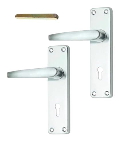 Image of Merriway BH00002 Bright Aluminium Lock Handle Set, 150 mm (6 inch) Plate , Grey