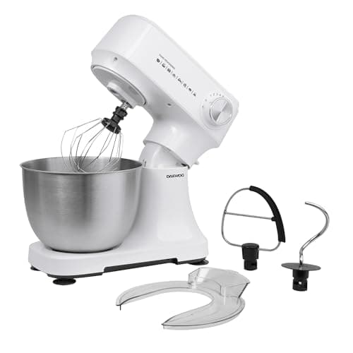 Image of Daewoo Essentials Stand Mixer 3.5 Litres With Stainless Steel Bowl, 3 Attachments Flat Beater, Balloon Whisk, Dough Hook, Splash Guard, 12 Speeds Plus Pulse, Suction Feet For Stability
