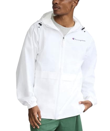 Image of Champion Men's, Stadium Full-Zip, Wind, Water Resistant Jacket, White Small Script, XXL