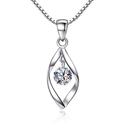 Image of Zolkamery Silver Necklace, 925 Sterling Silver Necklace with White 5A Zircon, Hypoallergenic White Gold Necklaces Chain with Waterdrop Pendant for Women, Love Jewellery for Ladies Mother with Gift Box