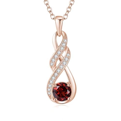 Image of LOCIBLO January Birthstone Necklaces for Women 925 Sterling Silver Infinity Pendant 18K Rose Gold Plated Red Created Garnet Necklace Jewellery for Her, 16"+2"