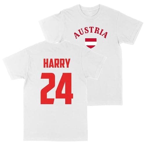 Image of Print Cartel Kids Custom Austria Football T Shirt Austrian Personalised Name and Number Top, 9-11 Years, White