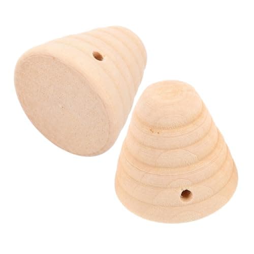 Image of Abaodam 2pcs Wooden Honeycomb Decorative Figurines Honeycomb Shaped Beehive Sculptures for Diy Home and Farmhouse Decor, Unfinished Natural Wood, 4.5cm Height x 4.8cm Base with 0.5cm Hole Diameter