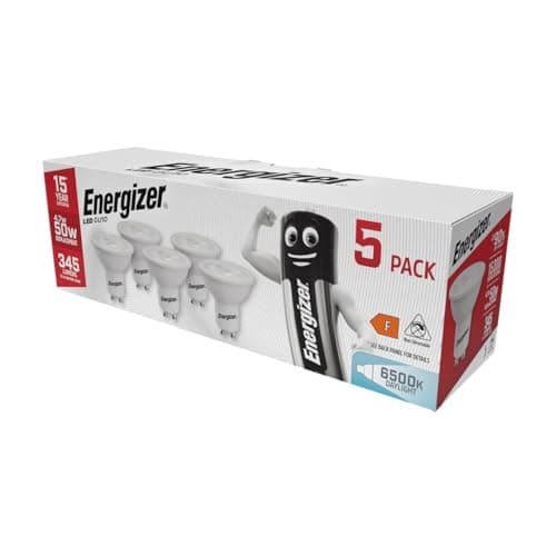 Image of Energizer GU10 LED Bulbs Daylight White - 6500K 50W Halogen Spotlight Equivalent – 345LM - Non Dimmable. Pack of 5