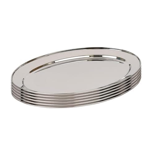 Image of Argon Tableware 40 x 27cm Serving Platters - 6 Pack - Stainless Steel Chrome Dinner Tray Oval Plate Large Appetizer Serving Dishes for Party, Events, Table Service, Snack Platters