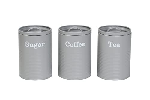 Image of EHC Set of 3 Tea, Coffee & Sugar Kitchen Storage Canisters Jars - Grey