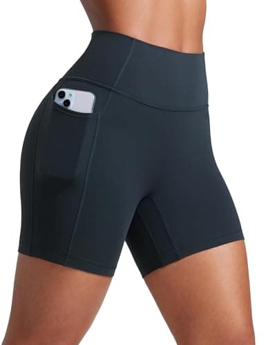 Image of CRZ YOGA Womens Butterlift Scrunch Butt Lifting Biker Shorts with Pockets - 5" No Front Seam High Waist Workout Gym Cycling Shorts True Navy 12