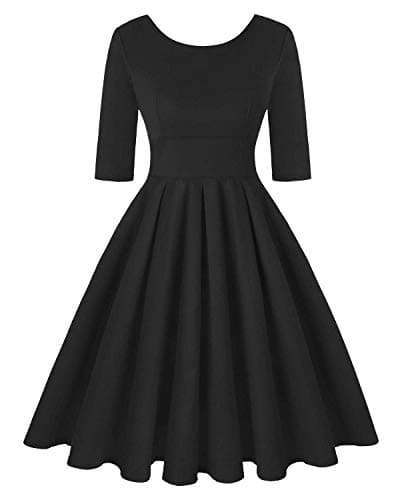 Image of MINTLIMIT Womens Dresses Party Dresses 1950s Vintage 3/4 Sleeve Round Neck Dresses (Plain Black,Size M)