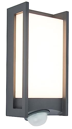 Image of LUTEC Qubo LED Outdoor Wall Light with Motion Sensor, Outdoor Light Made of Aluminium in Anthracite, Modern Wall Light, Weatherproof Wall Lamp, 13 Watt, 800 Lumens, 3000 Kelvin (Warm White)