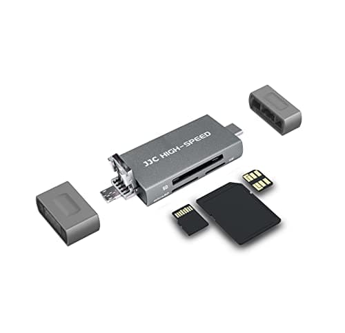 Image of JJC USB 3.0 NM Nano Memory Card Reader with Tri-Connectors,3-in-1 USB C 3.0 SD MicroSD TF NM Easy Card Writer Adapter Compatible with i-Phone 15 HW Mate40 Mate30 P40 P30 Samsun. S24 S23 S20 (Gray)