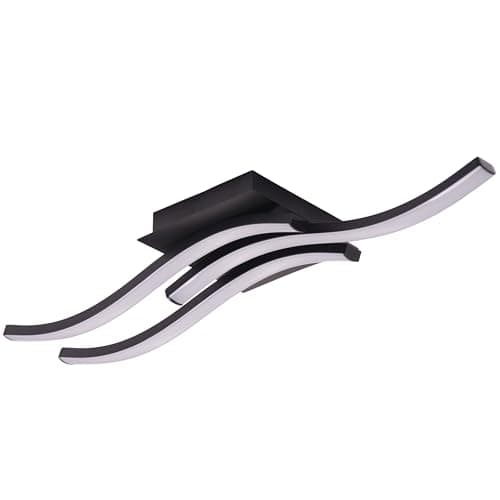 Image of Happy Homewares Modern Designer Triple Wavy Strip Semi-Flush Energy Saving LED Ceiling Light Fixture in Matte Black Sand | 18w = 75w | 3000k Warm White