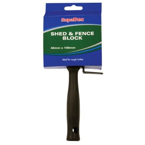 Image of SupaDec Shed & Fence Block Brush – 4"/100mm | Heavy Duty Paint Brush for Rough Timber | Polyester Filaments | Stainless Steel Ferrule | Plastic Handle with Hanging Hole & Bucket Rest