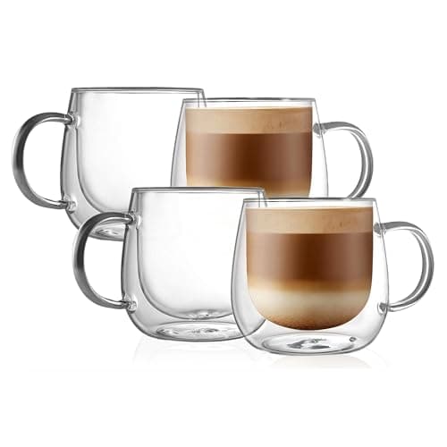 Image of CNGLASS 290ml/10oz Double Wall Glass Coffee Mugs, Clear Insulated Glass Cappuccino Mugs, Set of 4