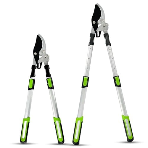 Image of Crystals Telescopic Bypass Lopper – Tree Lopper for Gardening Heavy Duty – Hand Loppers Extendable from 28 to 35 Inches – Sharprazor C50 Blade - Green