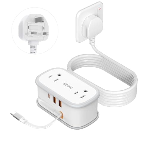 Image of US to UK Plug Adapter with 1.5M Extension Cable, BEVA 2 Way 3 USB Slots Travel Adapter with Retractable USB C Cable, UK Power Adapter for USA, Canada, Mexico, Japan Appliances