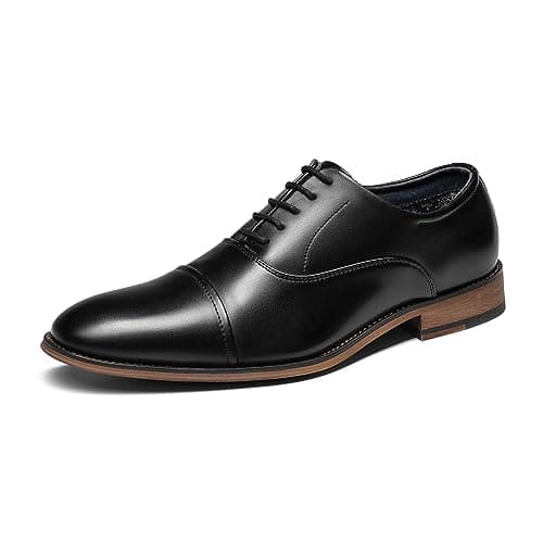 Image of Bruno Marc Men's Lace Up Soft Cap-Toe Formal Dress Shoes, Brogues Classic Oxfords Office Work Business Shoes,Size 12W,Black,LOUISWIDE_2