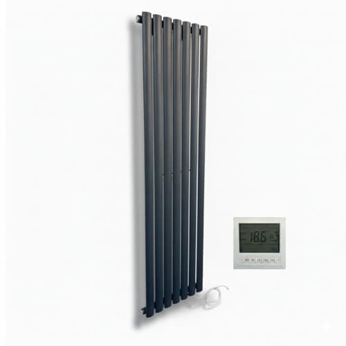 Image of Greened House 1800 H x 420 W Electric Anthracite Single Panel Vertical Oval Tube Radiator Tall Column Radiator