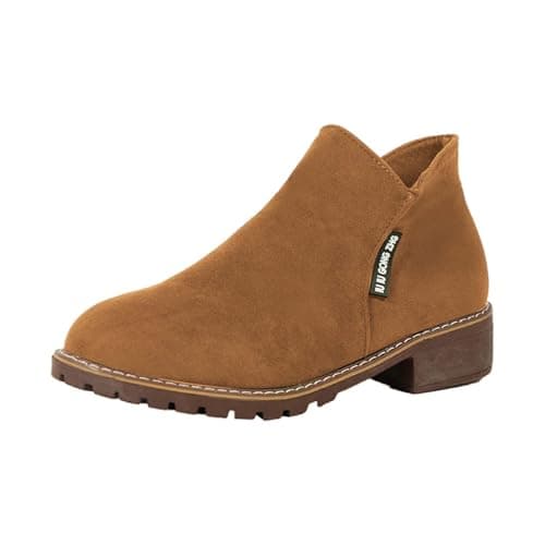 Image of Classic Suede Ankle Boots For Women, Suede Zip Up Ankle Boots Thick Heel Low Block Heeled Booties Comfort Chunky Heel Boots With Side Zipper Classic Brown Ankle Booties For Fall And Winter
