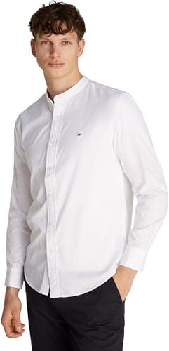 Image of Tommy Hilfiger Men’s Flex Poplin Solid Collarless Regular Fit Shirt, White (White), L