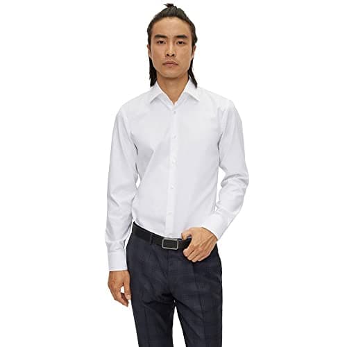 Image of BOSS H-Hank Kent Slim Fit Long Sleeve Shirt 38 White