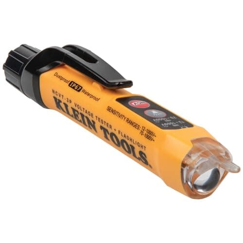 Image of Klein Tools NCVT3P Dual Range Non Contact Voltage Tester, 12-1000V AC Pen, Flashlight, Audible and Flashing LED Alarms, Pocket Clip
