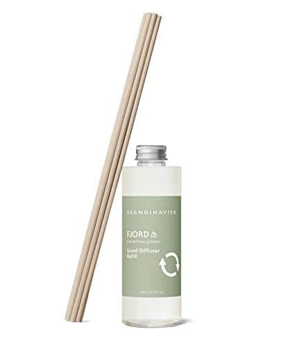 Image of Skandinavisk FJORD Reed Diffuser Refill with 8 Reeds. Lasts +3 Months. Fragrance Notes: Apple and Pear Blossom, Orchard Fruits and Redcurrants. 200 ml