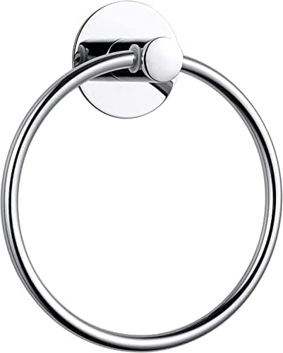 Image of YUET Chrome Towel Holder Towel Ring Rail Self Adhesive Towel Holder,Stainless Steel Bathroom 7.08 inches/18cm,Wall Mounted 3M No Drill Hand Towel Rails for Kitchen Bathrooms (Polished)