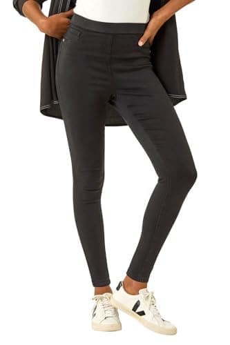 Image of Roman Originals Shape Cotton Blend Stretch Jeggings for Women UK - Ladies Everyday Autumn Winter Comfy Soft Evening Vacation Work Party Night Out - Premium Jet Black - Size 12